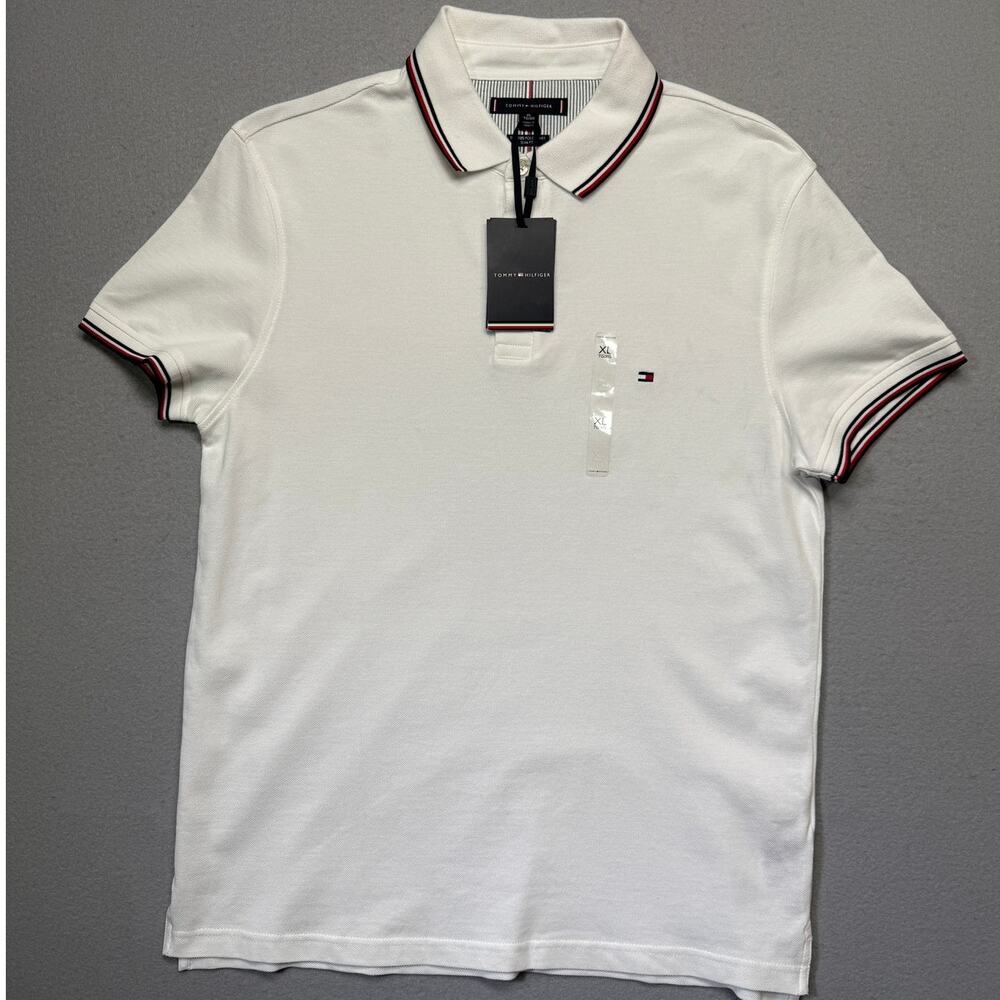 Tommy Hilfiger Men's Tipped 1985 Slim Fit Polo Shirt Red White & Blue XL $80